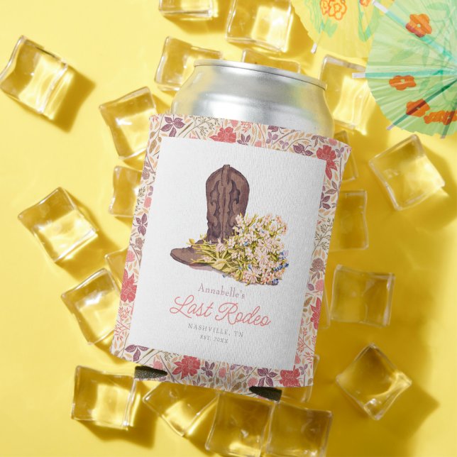Last Rodeo Cowgirl Boot Floral Bachelorette Can Cooler (In Situ Summer)