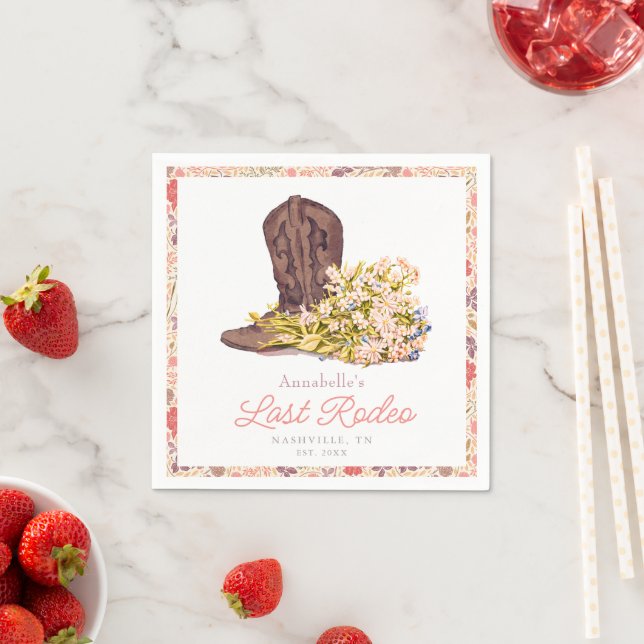 Last Rodeo Cowgirl Boot Floral Bachelorette Napkin (Insitu)