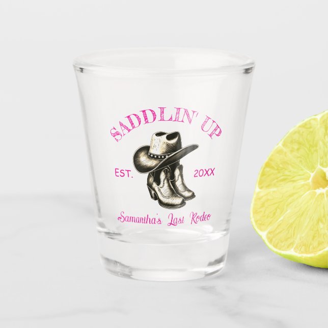 Last Rodeo Cowgirl Boots Hat Bachelorette Party  Shot Glass (Front)