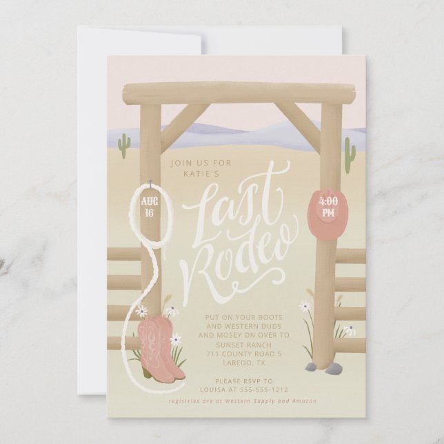 Last Rodeo cowgirl Bridal Shower/Bachelorette  Invitation (Front)