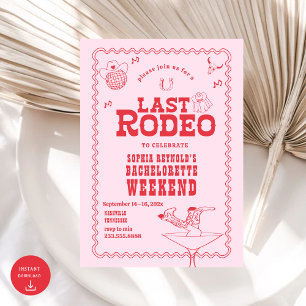 Last Rodeo Cowgirl Pink and Red Bachelorette  Invitation