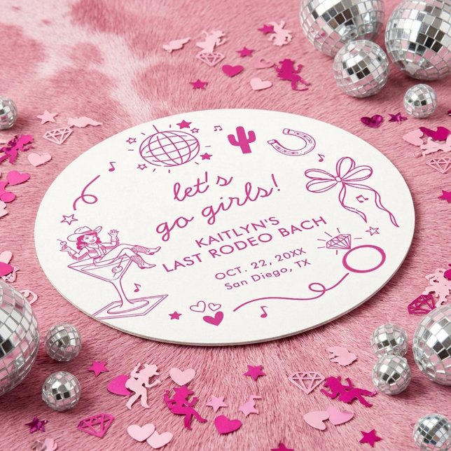 Last Rodeo Disco Cowgirl Bachelorette Party Round Paper Coaster (Creator Uploaded)