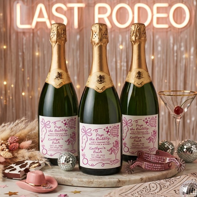Last Rodeo Disco Cowgirl Bachelorette Party Sparkling Wine Label (Creator Uploaded)