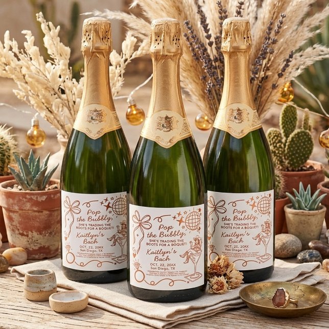 Last Rodeo Disco Cowgirl Bachelorette Party Sparkling Wine Label (Creator Uploaded)