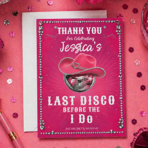 Last Rodeo Disco Cowgirl Bachelorette Party Thank You Card