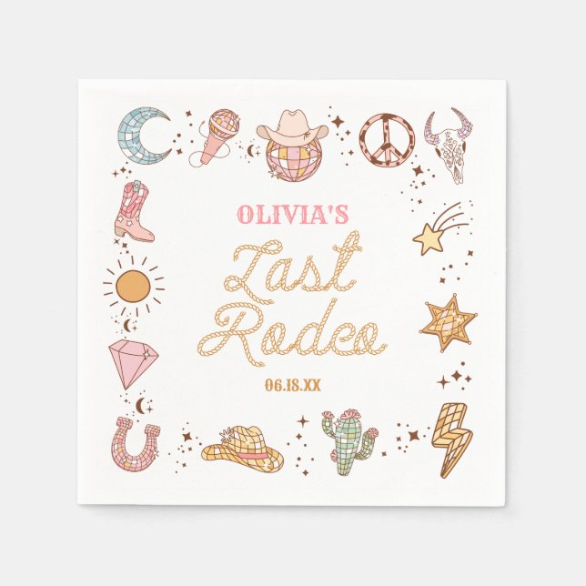 Last Rodeo Disco Cowgirl Bachelorette Weekend Napkin (Front)