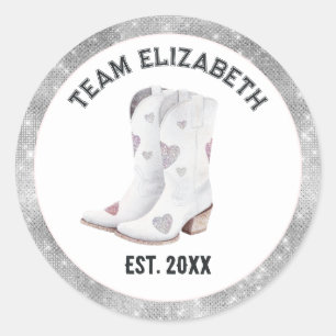 Last Rodeo Glitter Heart Cowgirl Boots Team Bride Classic Round Sticker