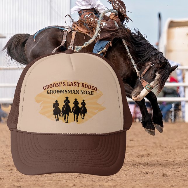Last Rodeo Groomsman Custom Name Cowboy Sunset Trucker Hat (Last Rodeo Groomsman Custom Name Cowboy Sunset Trucker Hat)