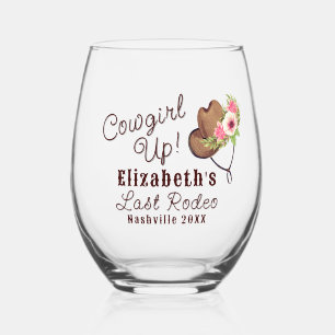 Last Rodeo Nashville Pink Cowgirl Bachelorette Stemless Wine Glass
