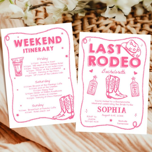 Last Rodeo Pink Bachelorette Weekend Party  Invitation (Creator Uploaded)
