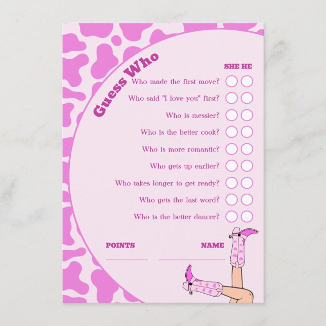 Last Rodeo Pink Cowgirl Bridal Shower Party Game Enclosure Card (Front)