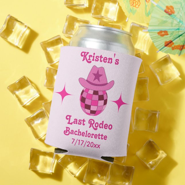 Last Rodeo Pink Disco Cowgirl Bachelorette  Can Cooler (In Situ Summer)