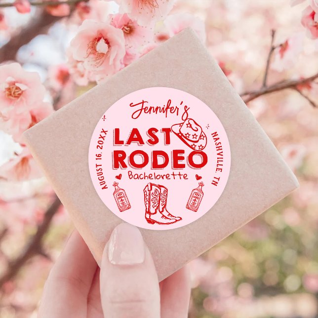 Last Rodeo Pink Red Cowgirl Bachelorette Party Classic Round Sticker (Creator Uploaded)