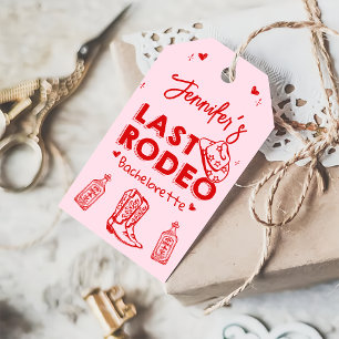 Last Rodeo Pink Red Cowgirl Bachelorette Party Gift Tags