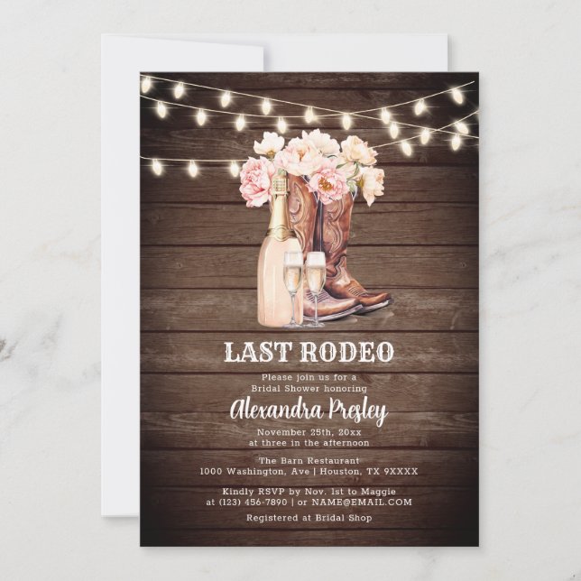 LAST RODEO Rustic Cowgirl Western BRIDAL SHOWER Invitation (Front)