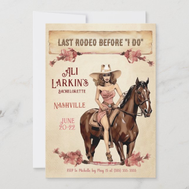 Last Rodeo Western Bachelorette Party Invitation (Front)