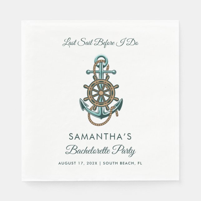 Last Sail Before I Do Nautical Bachelorette Party Napkin (Front)