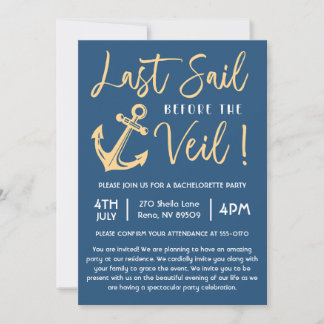 Last Sail Before The Veil Bachelorette Party Invitation