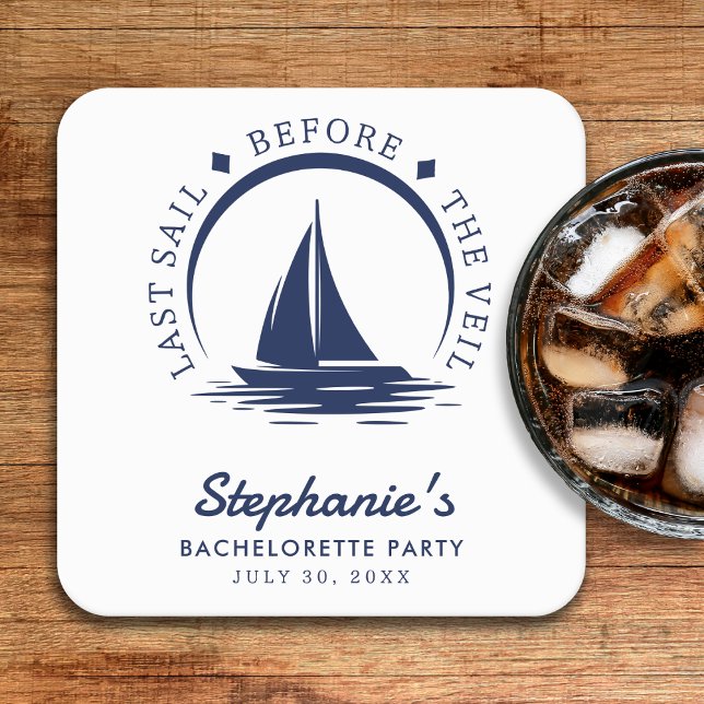 Last Sail Before the Veil Bachelorette Party Square Paper Coaster (Creator Uploaded)