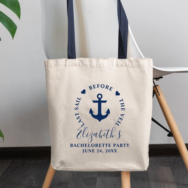 Last Sail Before The Veil Bachelorette Party Tote Bag (Customize to change text size or text style.)