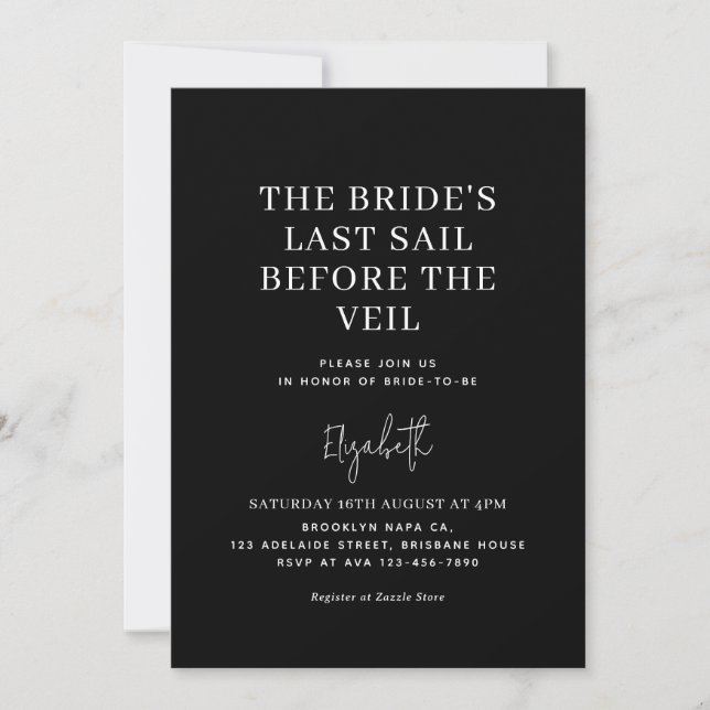Last Sail Before The Veil | Black Bridal Shower Invitation (Front)