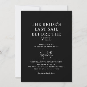 Last Sail Before The Veil   Black Bridal Shower Invitation