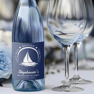 Last Sail Before the Veil Blue Bachelorette Party Sparkling Wine Label