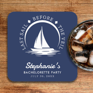 Last Sail Before the Veil Blue Bachelorette Party Square Paper Coaster