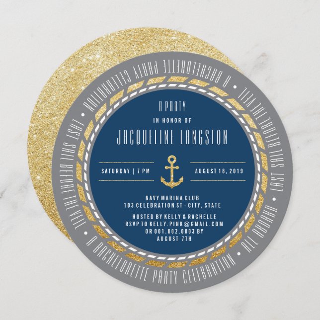 Last Sail Before The Veil Chic Bachelorette Party Invitation (Front/Back)