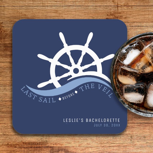 Last Sail Before the Veil Helm Nautical Blue Square Paper Coaster (Creator Uploaded)