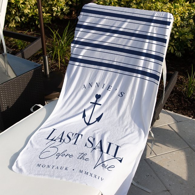 Last Sail Before the Veil Nautical Bachelorette Beach Towel (Creator Uploaded)