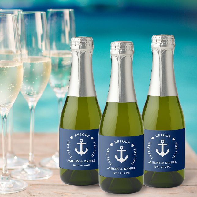Last Sail Before The Veil Nautical Wedding Mini Sparkling Wine Label (Customize to change text size, text style or background color.)
