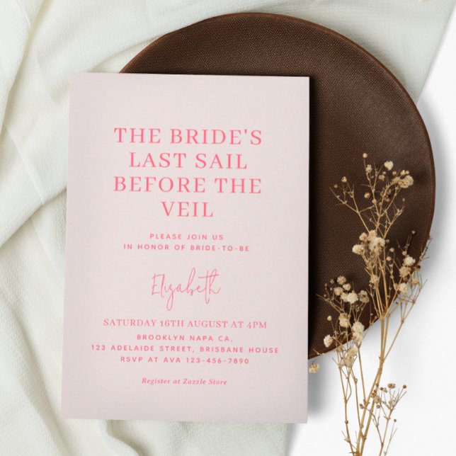 Last Sail Before The Veil | Pink Bridal Shower Invitation (Creator Uploaded)