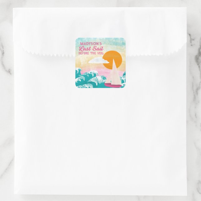 Last Sail Before the Veil Sailboat and Sunset Square Sticker (Bag)