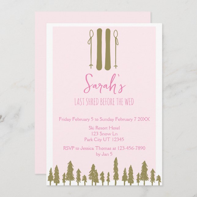 Last Shred Winter Ski Bachelorette Party Invitation (Front/Back)