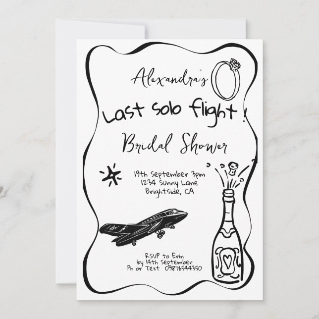 Last Solo Flight Drawn Bridal Shower Invitation (Front)
