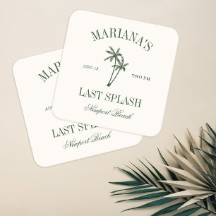 Last Splash Beach Palms Bachelorette Square Paper Coaster