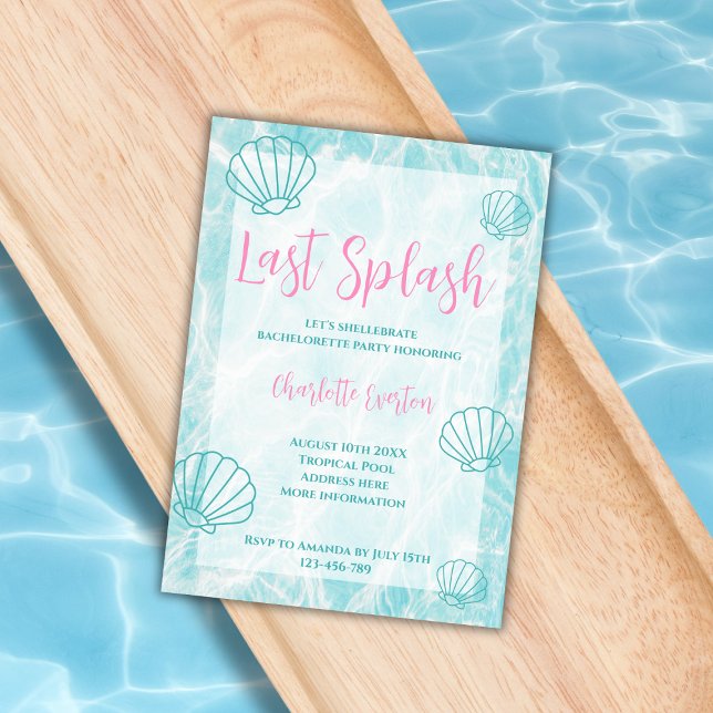 Last Splash Beach Tropical Bachelorette Party Invitation (last splash pool bachelorette party invitation shell mermaid)