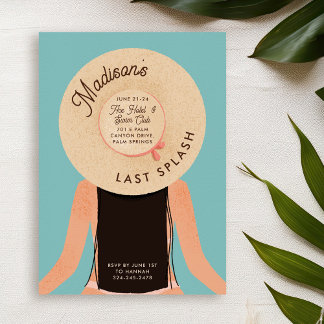 Last Splash Black Hair Bachelorette Pool Party Invitation