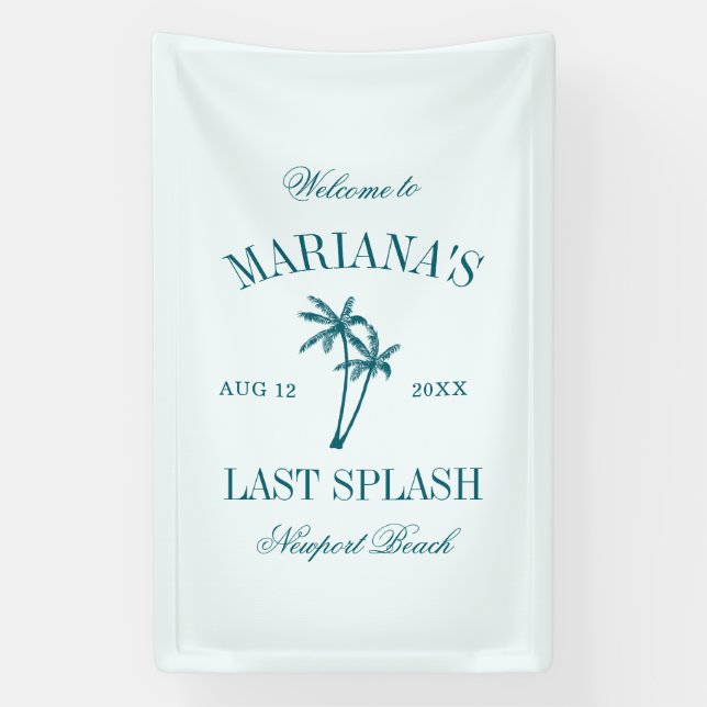 Last Splash Blue Teal Palms Bachelorette Banner (Vertical)