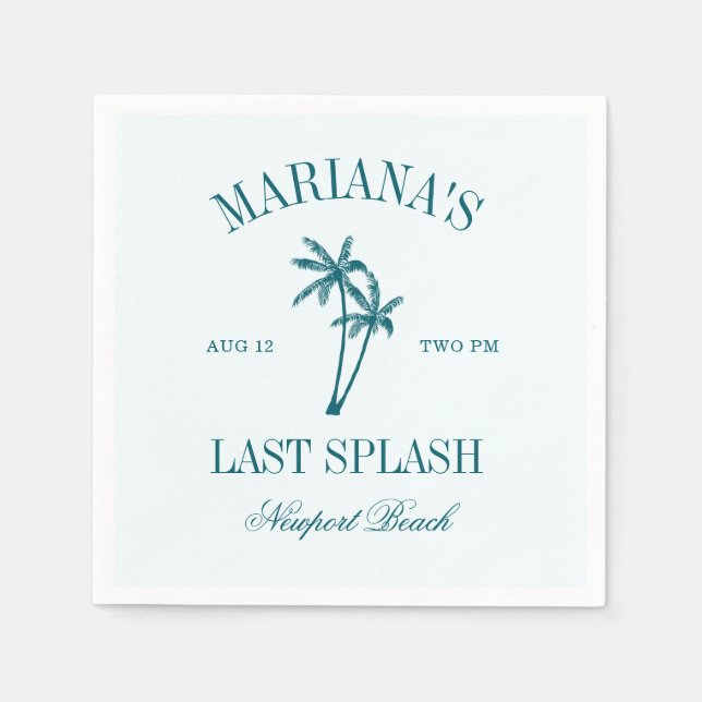 Last Splash Blue Teal Palms Bachelorette Napkin (Front)