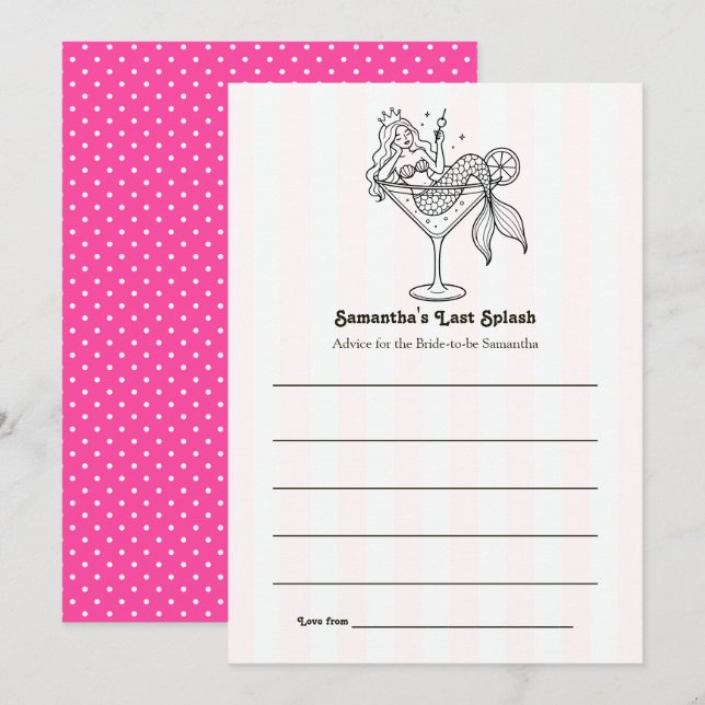 Last Splash Mermaid Martini Bachelorette Advice Card (Front/Back)