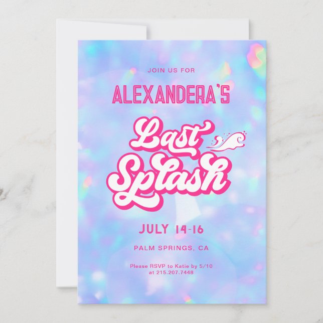  Last Splash Pool Bachelorette Party Invitation (Front)