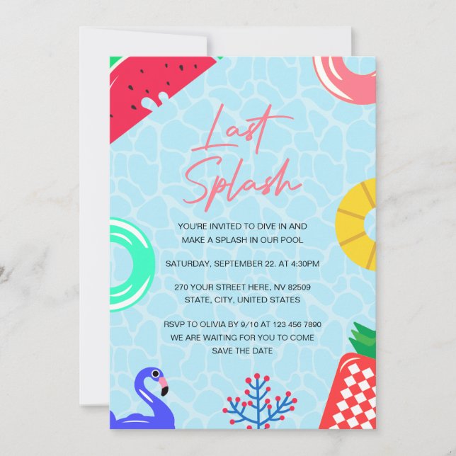 Last Splash Pool Party Bachelorette Invitation (Front)