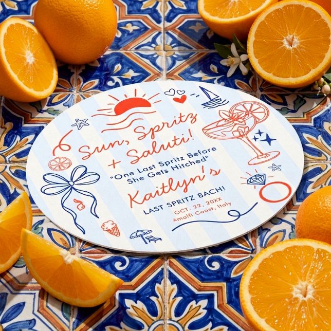 Last Spritz Amalfi Coast Bachelorette Party Round Paper Coaster (Creator Uploaded)