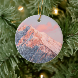 Last sun light on mountain Storžič, Slovenia Ceramic Tree Decoration
