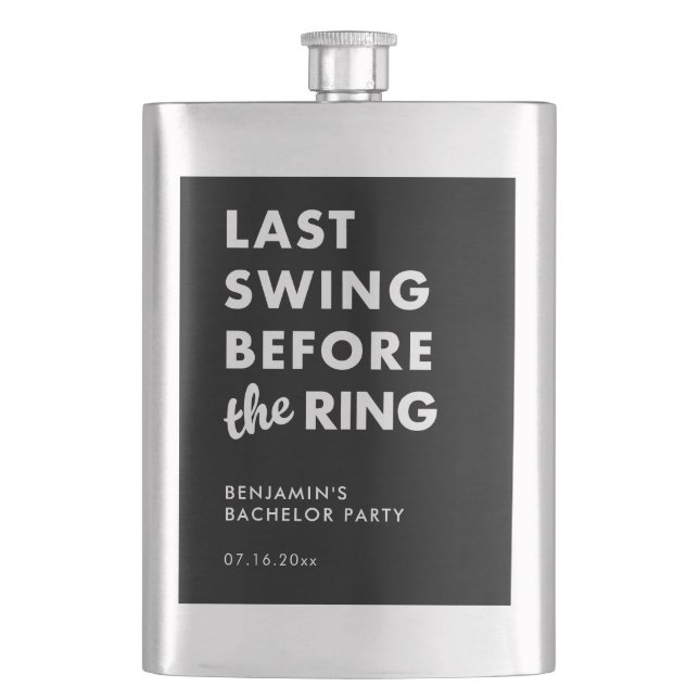 Last Swing Before the Ring Bachelor Party Minimal Hip Flask (Front)