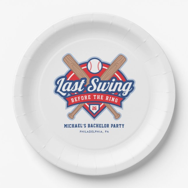 Last Swing Before the Ring Baseball Bachelor Party Paper Plate (Front)