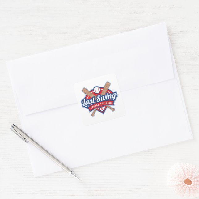 Last Swing Before the Ring Baseball Bachelor Party Square Sticker (Envelope)
