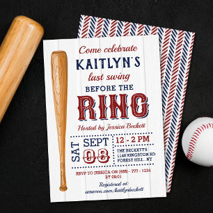 Last Swing Before The Ring! Baseball Bachelorette Invitation